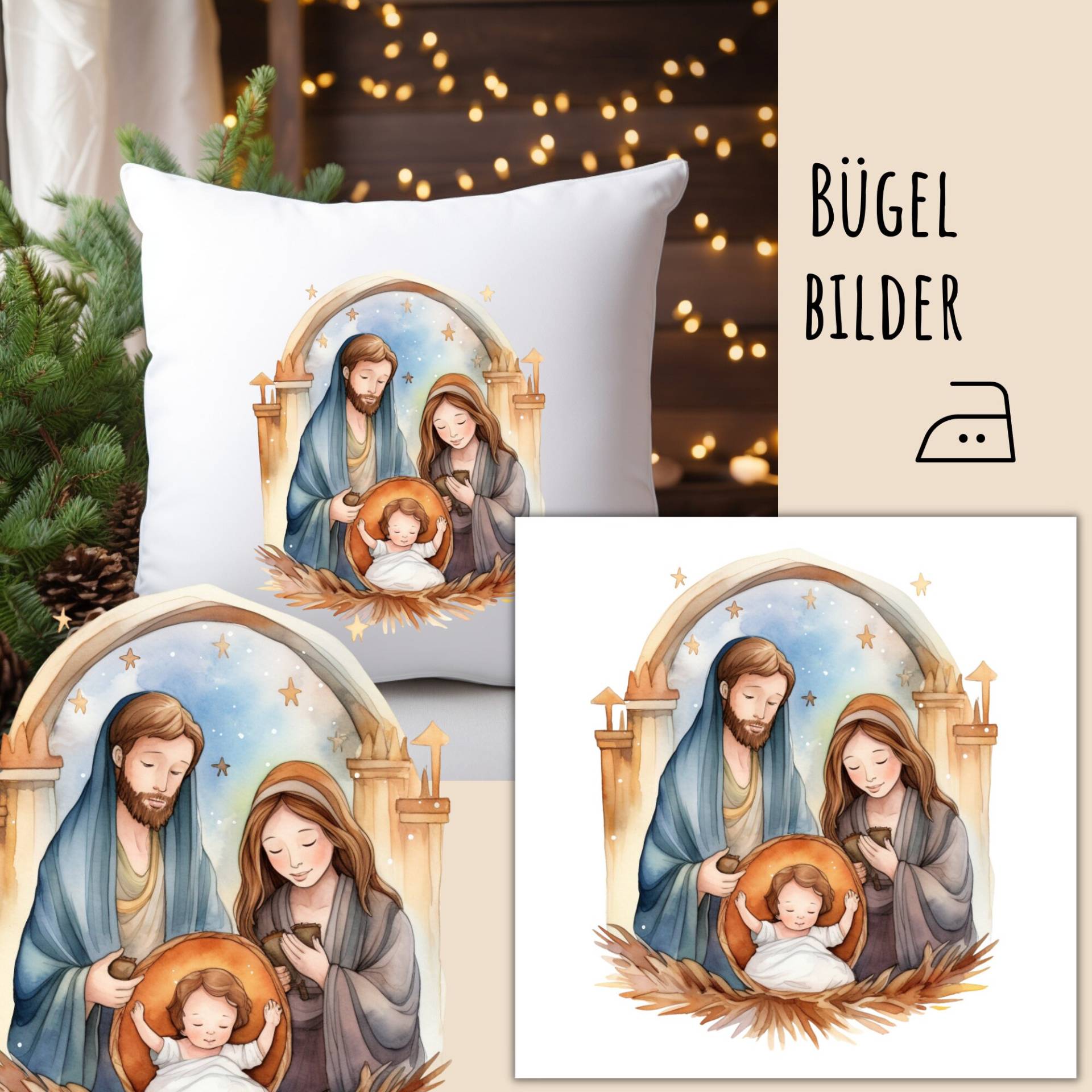 Bügelbild Heilige Familie, Nacht, Jesus Geburt, Weihnachtsbilder Zum Aufbügeln, Maria Und Josef Aufbügeln, Sku 5000.364 von KokoHello