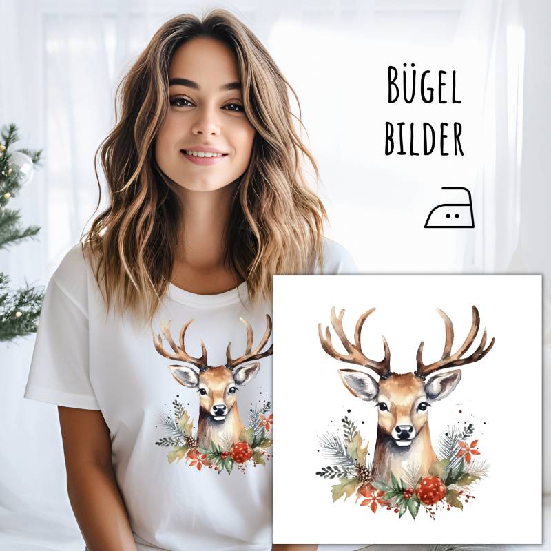 Bügelbild Hirsch, Weihnachtlicher Hirsch Zum Aufbügeln, Weihnachten, Winter Bügelbilder, Sku 5000.366 von KokoHello