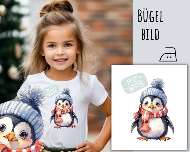 Bügelbild Kleiner Pinguin, Hallo Winter, Weihnachtsbilder Zum Aufbügeln, Süßer Kleiner Pinguin Mit Schal Und Bommelmütze, Sku 5000.369 von KokoHello