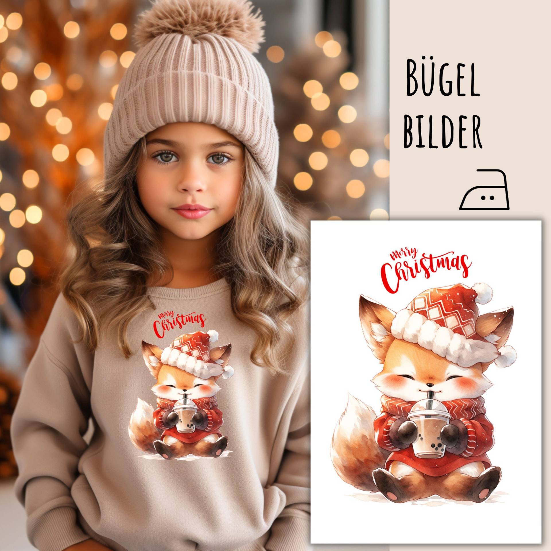 Bügelbild Kleiner Weihnachtsfuchs, Gemütliche Weihnachten, Weihnachtsbild Zum Aufbügeln, Bubble Tea, Adventskalender, Sku 5000.371 von KokoHello