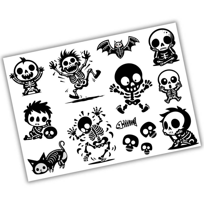 Bügelbild Niedliche Skelette in Schwarz Oder Weiß, Lustiges Skelett Zum Aufbügeln Zu Halloween, Sku 5.000.419 von KokoHello