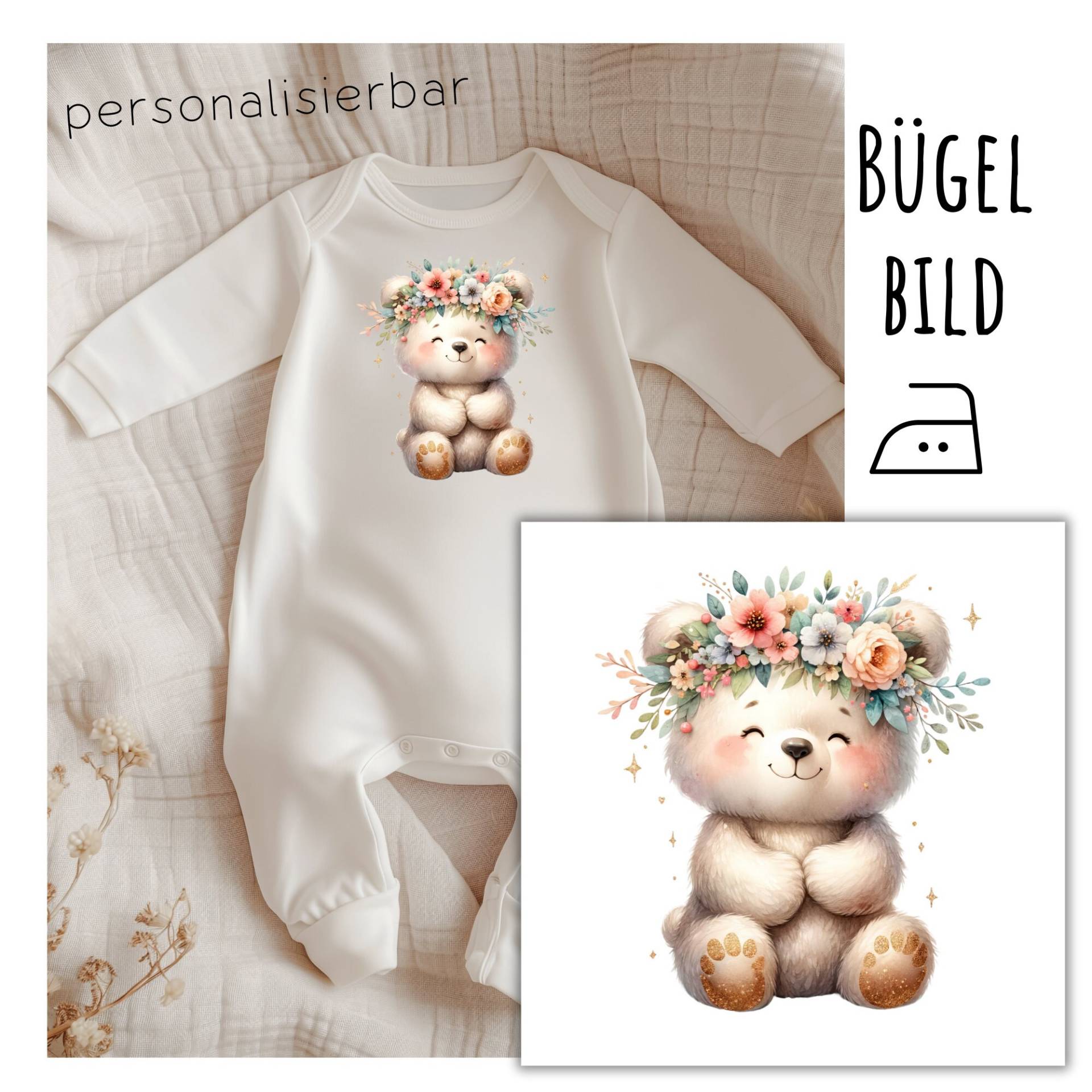 Bügelbild Niedliches Bärchen, Teddy Mit Namen, Geburtsdatum, Geburtstag, Personalisierbar, Sku 5.000.428 von KokoHello