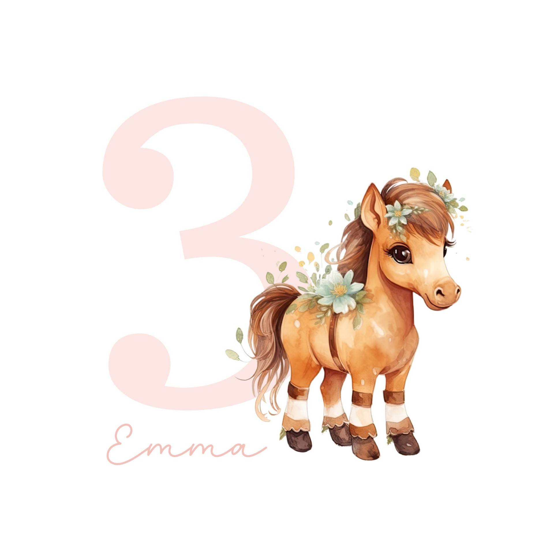 Bügelbild Pony Optional Mit Namen Und Geburtstagszahl, Pferd Zum Aufbügeln, Geburtstag, Sku 5.000.444 von KokoHello