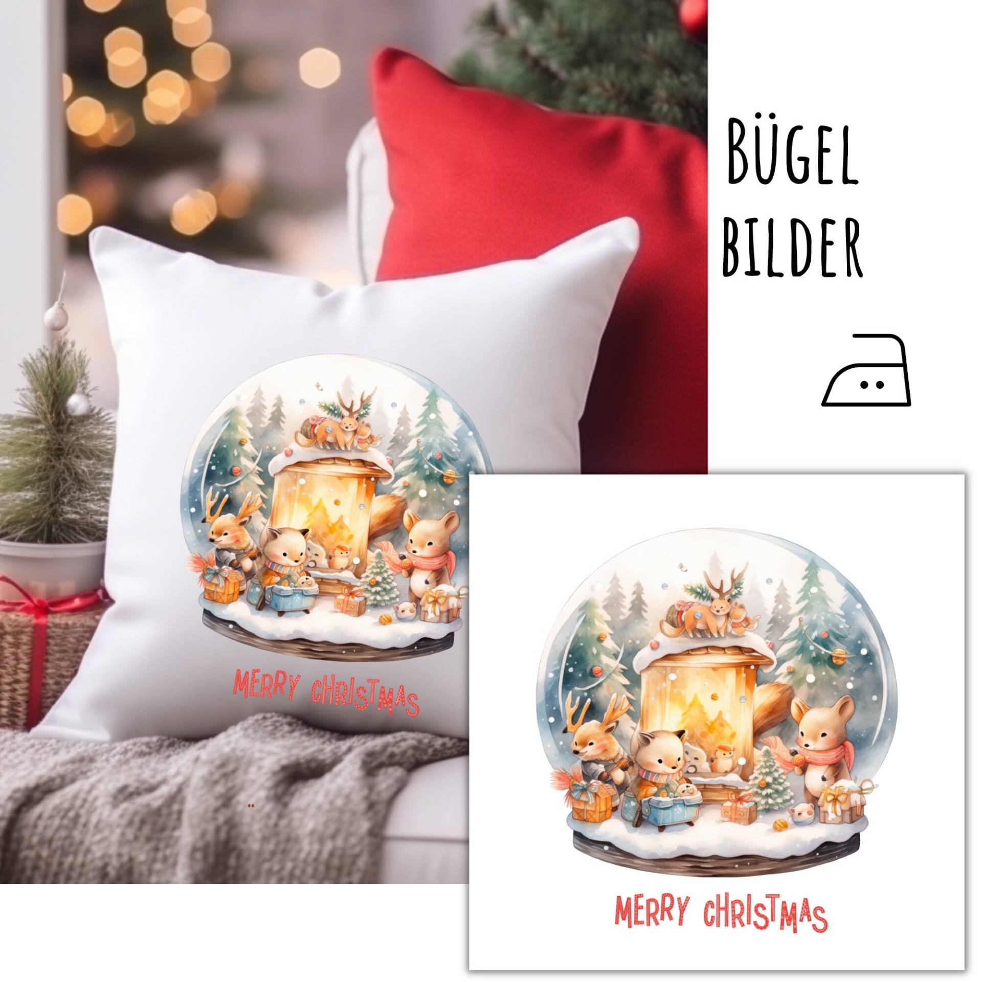 Bügelbild Weihnachten, Weihnachtsbild Zum Aufbügeln, Schneekugel Mit Niedliche Waldtieren, Sku 5.000.461 von KokoHello