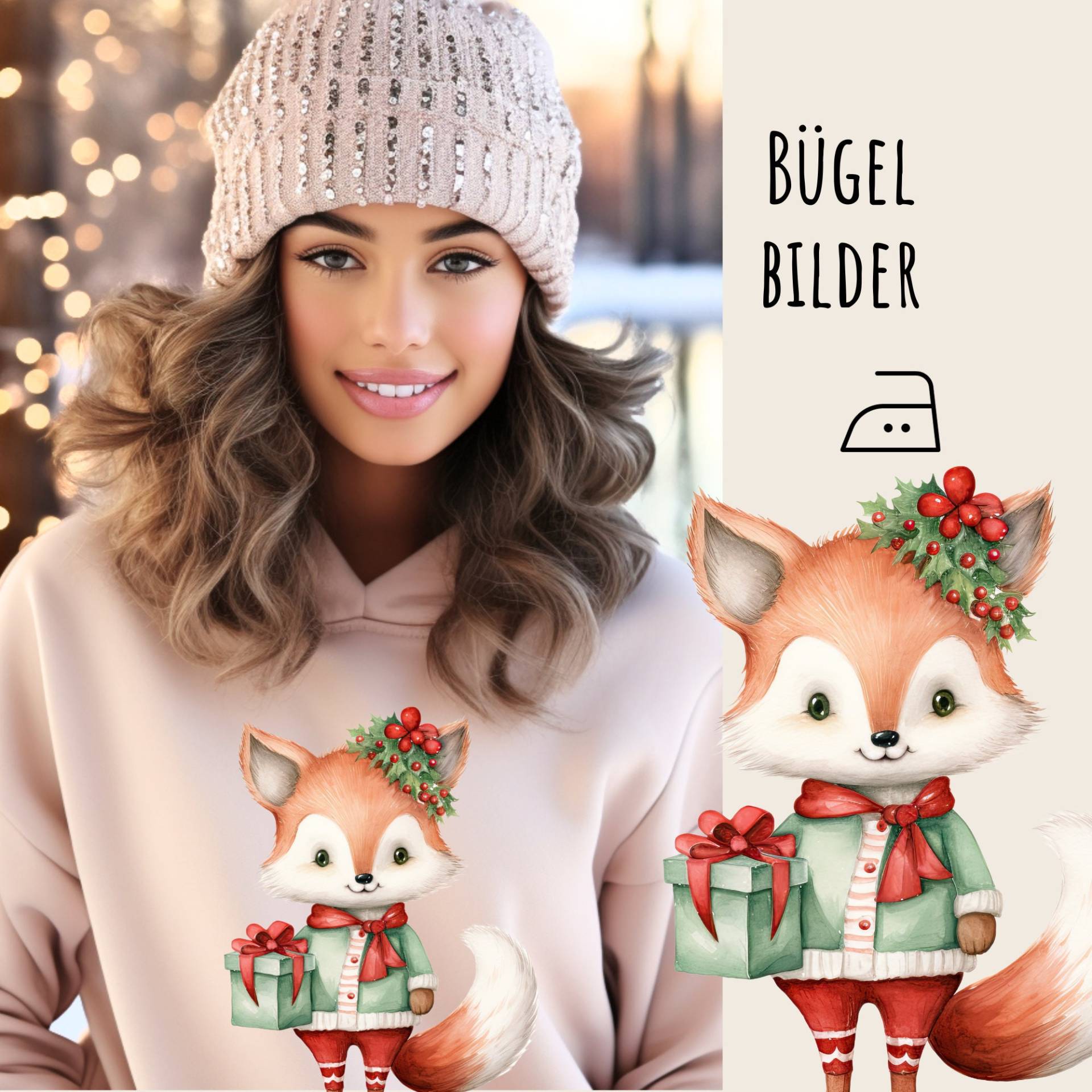 Bügelbild Weihnachts-Fuchs Mit Namen, Personalisierbares Weihnachten, Weihnachtsbilder Aufbügeln, Sku 5.000.466 von KokoHello