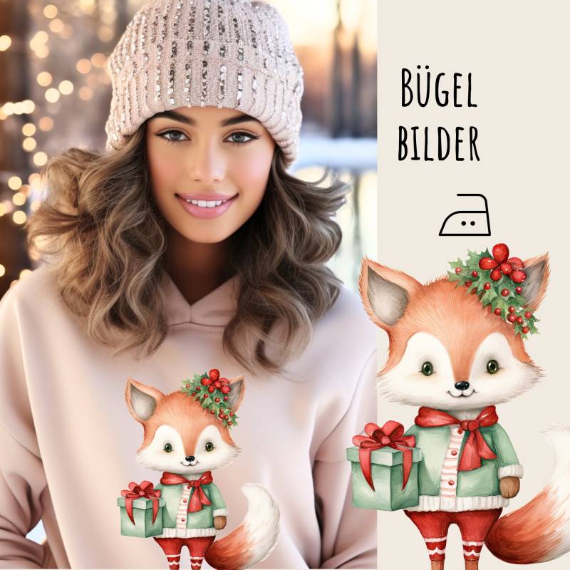 Bügelbild Weihnachts-Fuchs Mit Namen, Personalisierbares Weihnachten, Weihnachtsbilder Aufbügeln, Sku 5.000.466 von KokoHello