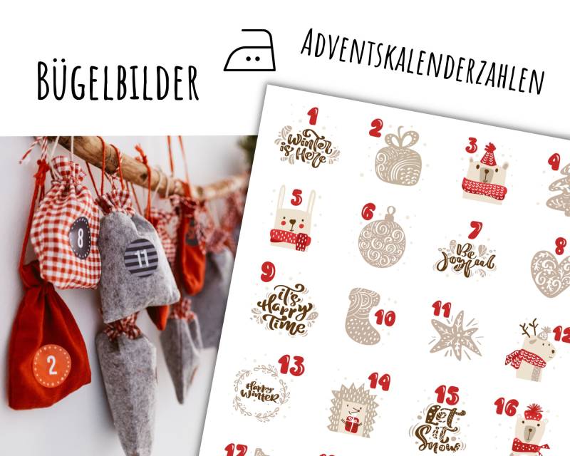 Bügelbilder Adventskalenderzahlen, Adventskalender Zahlen Zum Aufbügeln, 24 Stück, Adventskalender, Weihnachten, Sku 5.000.500 von KokoHello