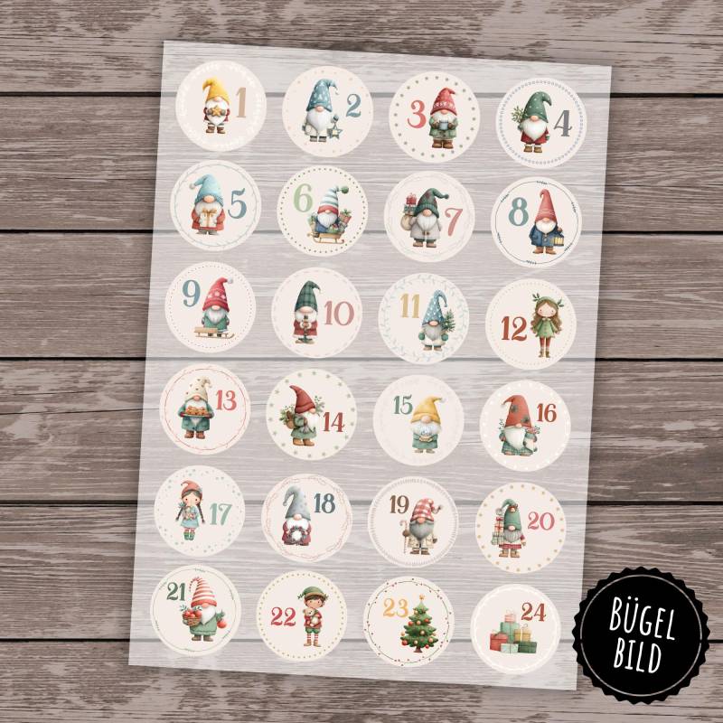 Bügelbilder Adventskalenderzahlen Mit Niedlichen Zwergen, Adventskalender Zahlen Zum Aufbügeln von KokoHello