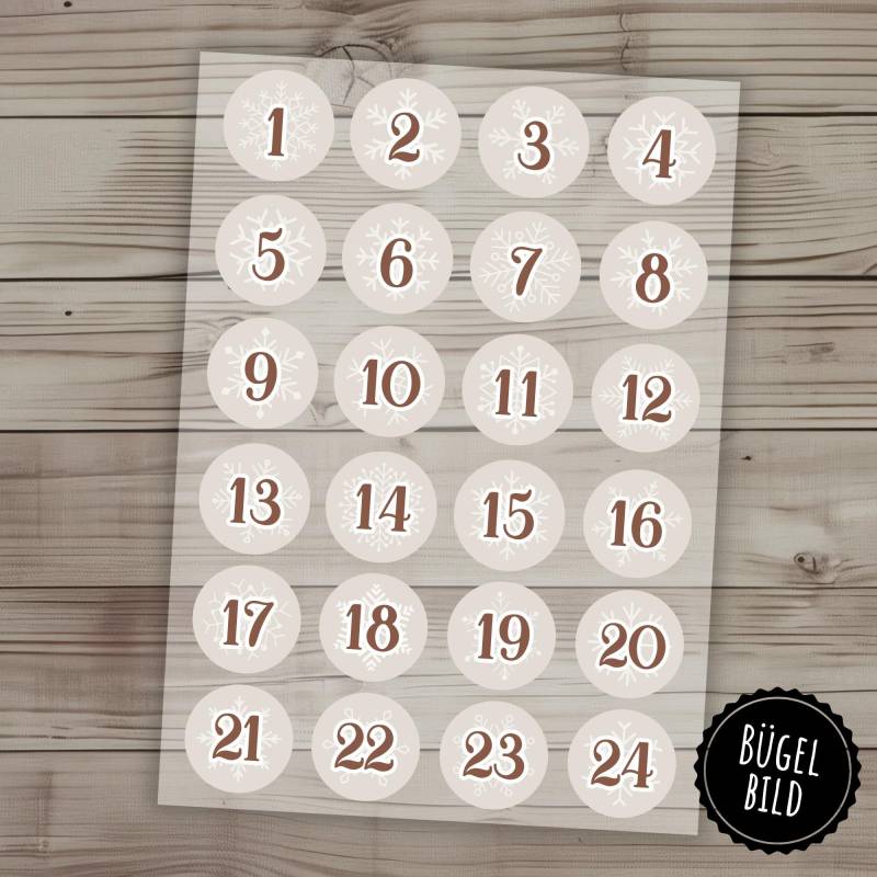 Bügelbilder Adventskalenderzahlen in Beige, Schlichte Adventskalender Zahlen Zum Aufbügeln von KokoHello