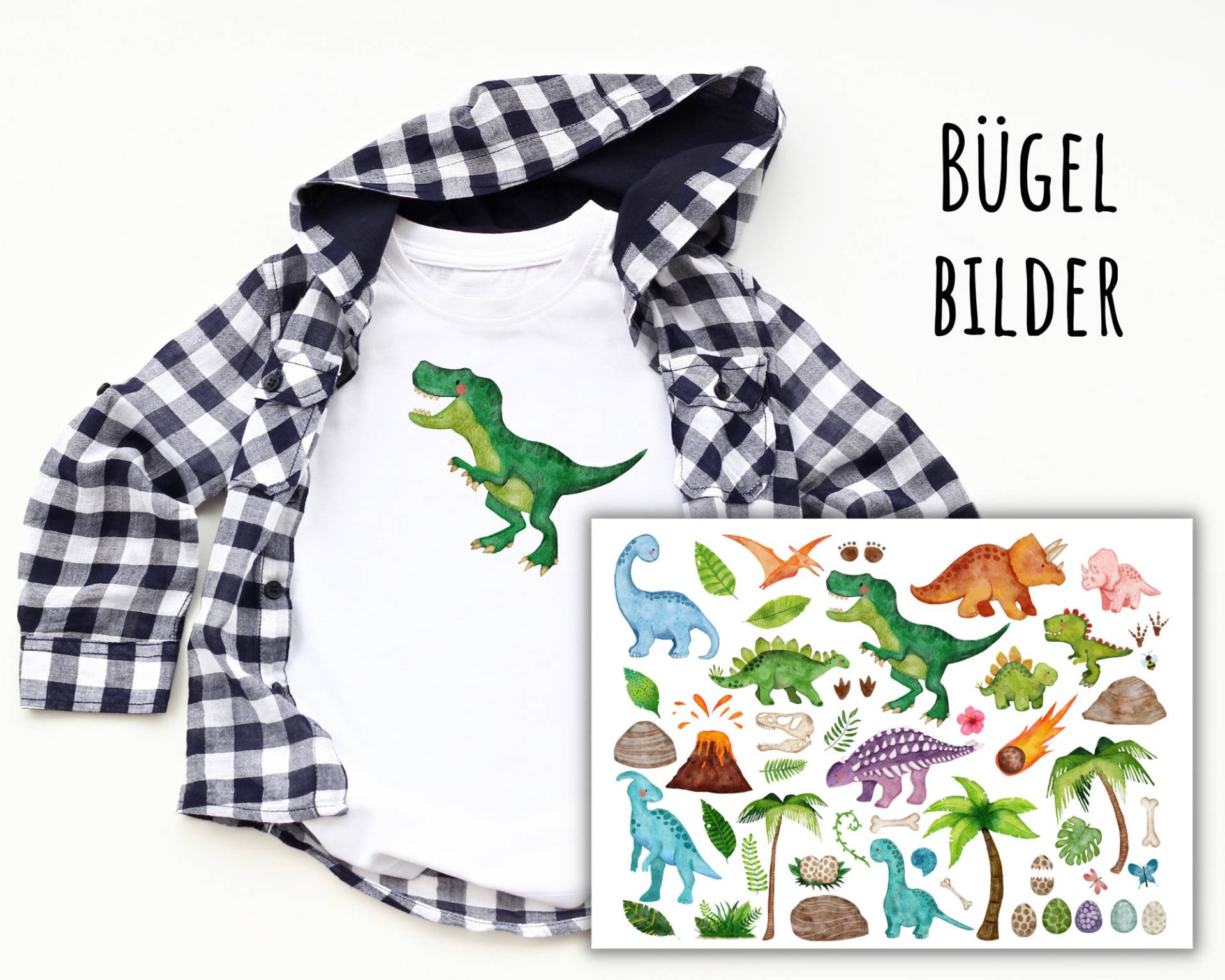 Bügelbilder Dinosaurier, Dino Zum Aufbügeln, Aquarell Saurier 50 Aufbügler Für Kinder, Sku 5.000.507 von KokoHello