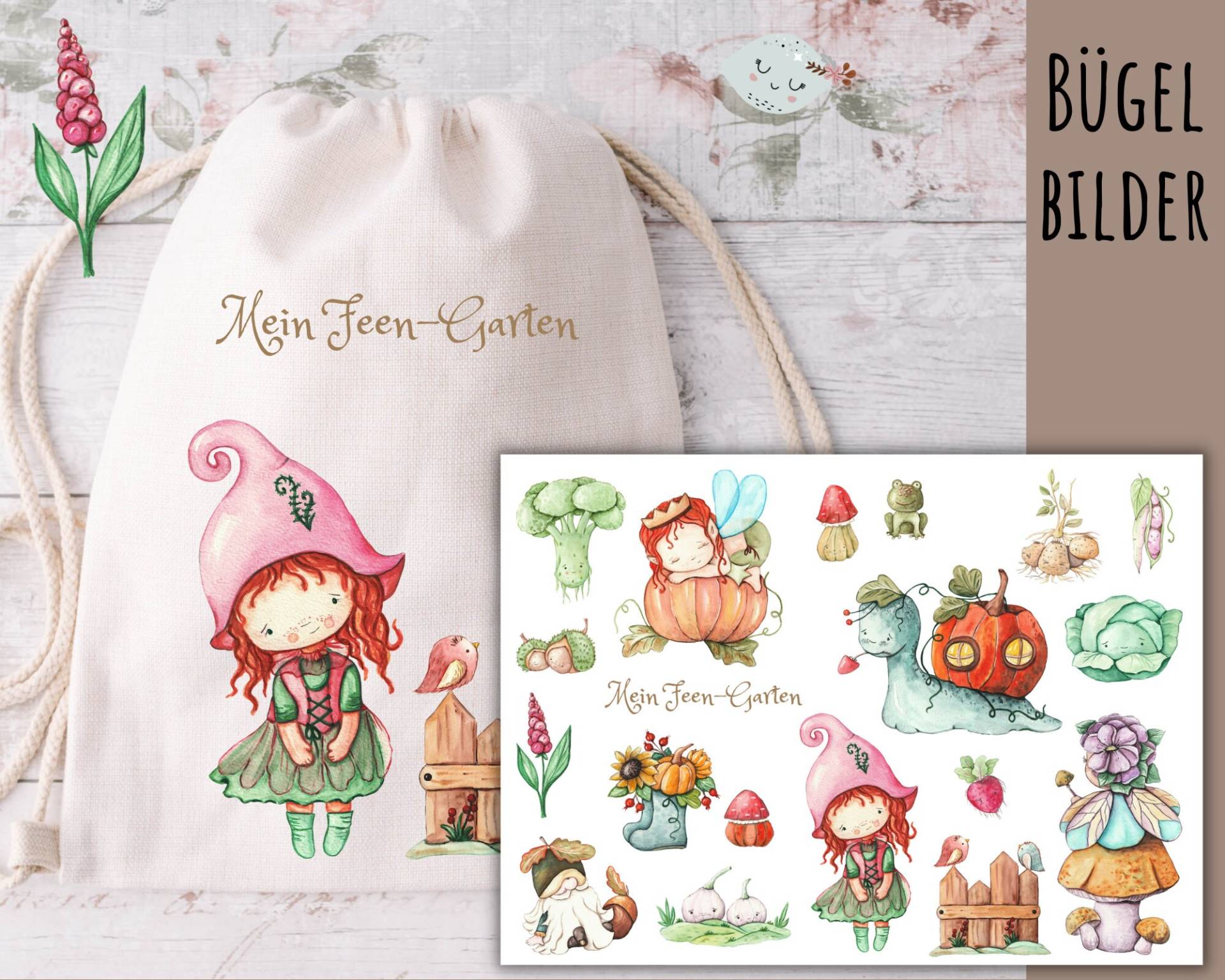 Bügelbilder Feen-Garten, Niedliches Obst Zum Aufbügeln, Gemüse Garten 18 Aufbügler, Sku 5.000.513 von KokoHello