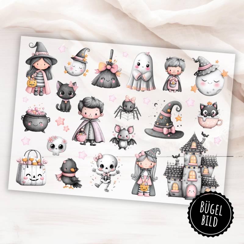 Bügelbilder Niedliche Halloween Motive, Hexe, Geister, Skelett, Schwarze Katze Und Hexen Hut Aufbügler von KokoHello