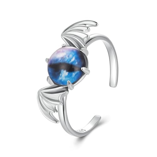 Kokoma Cool Evil Eye Offener Statement Ring für Damen Herren Vintage Fledermaus Flügel Fingerband Halloween Stapelring für Cosplay Party Kostüm Kristall Kein Edelstein von Kokoma