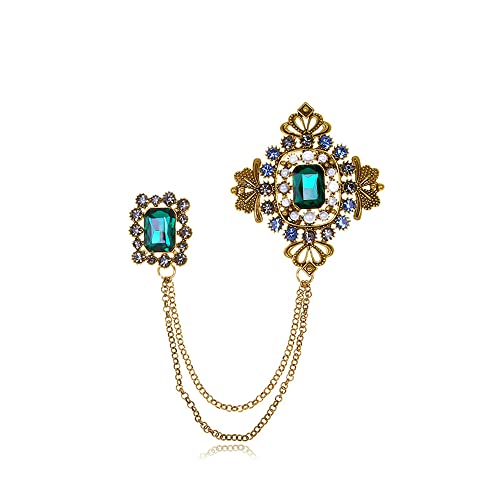 Vintage Quaste Chian Brosche Pin für Damen Herren CZ Kristall Schnalle Kette Kragen Revers Pin Hemd Kragen Pin Kette Broschen Kleid Tuch Cardigan Clip Anzug Stud Corsage Pins für Herren Anzug Zubehör von Kokoma