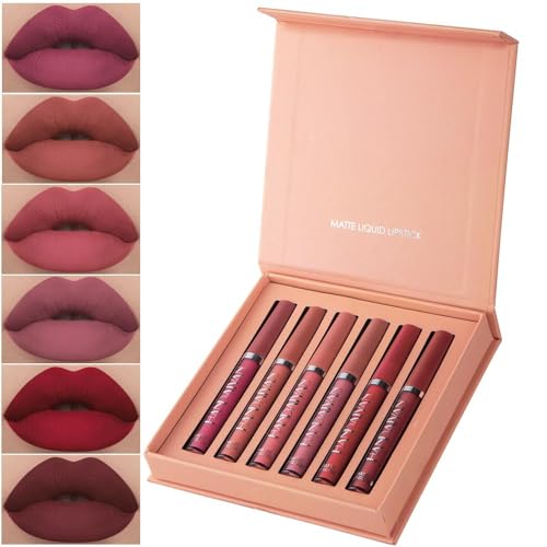 6 Pcs Havenlyn Everlasting Liquid Lipstick Matte,Matte Liquid Moisturizing Lip Gloss Kit,Mattes Lippenstift-Set Wasserfest,Dauerhafter Flüssiger Lippenstift Matt (A) von Kolarmo