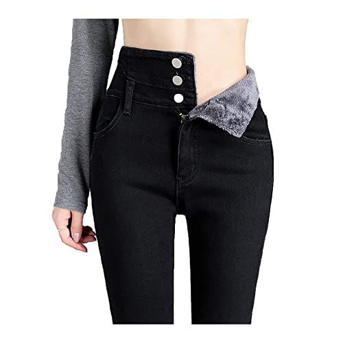 Kolarmo Damen Winter Warme Hosen Jeans für Frauen High Waist Fleece Gefüttert Winterhose Warm High Waist Slim Fit Leggings, Schwarz , M Schlank von Kolarmo