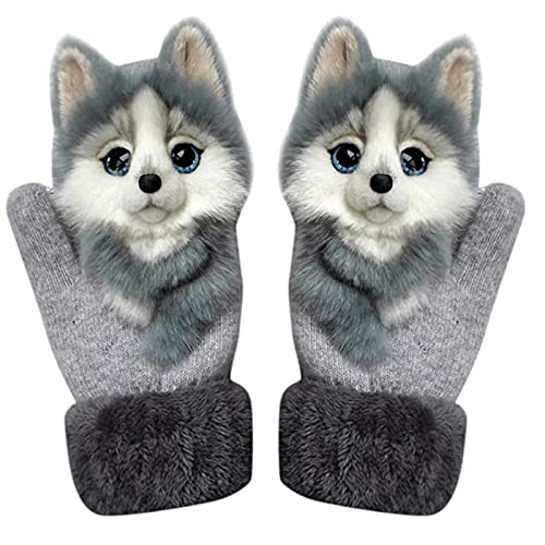 Kolarmo Tier-Fäustlinge für Damen, weiches warmes Futter, gemütlich, flauschig, Winterhandschuhe, Outdoor, Vollfinger, dick, 3D-Cartoon-Design, warm, dickes Plüschtier-Handschuhe (B#) von Kolarmo