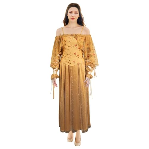 KoleGoe Frauenkleider Gelb Druck Padme Prinzessin Kleider Königin Kleider Cosplay Erwachsene Halloween Sets von KoleGoe