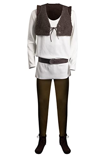 KoleGoe Herren Weiße Lamm Samt Weste Set Ritter Kleidung Hosen Gürtel Halloween Kleidung von KoleGoe