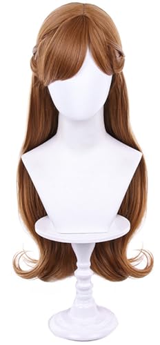 Kolegrial ANNA Cosplay Perücken Damen 75CM Lange Locken Kostümperücke mit Pony Verkleidung Eiskönigin 2 Anna Halloween Weihnachten Karneval Party Geburtstag Maskenball Prinzessin Kostüm Zubehör Wig von Kolegrial