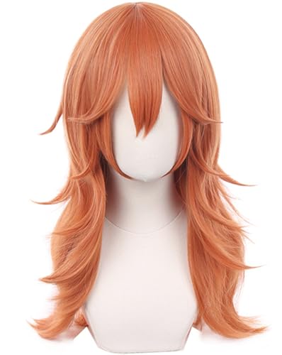 Kolegrial Angel Devil Cosplay Perücken Erwachsene Dunkelorange 60CM Lange Locken Pony Kostümperücke Verkleidung Anime Chainsaw Man Angel Devil Halloween Karneval Party Maskenball Kostüm Zubehör Wig von Kolegrial
