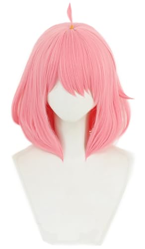 Kolegrial Anya Forger Cosplay Perücken Damen Rosa Kurz Schulterlang Kostümperücke Verkleidung Anime Spy Family Anya Forger Halloween Karneval Party Geburtstag Maskenball Kostüm Zubehör Bob Wig von Kolegrial