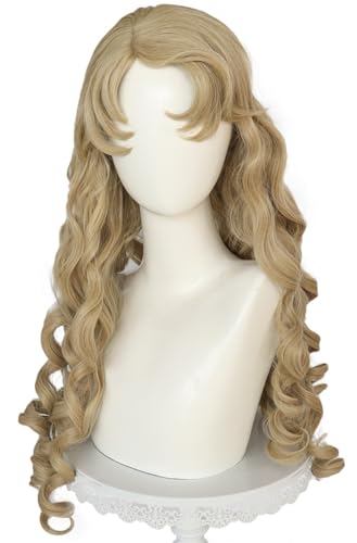 Kolegrial Aurora Cosplay Perücken Damen 66CM Lange Wellen Locken Kostümperücke Verkleidung Dornröschen Prinzessin Aurora Halloween Weihnachten Karneval Party Geburtstag Maskenball Kostüm Zubehör Wig von Kolegrial