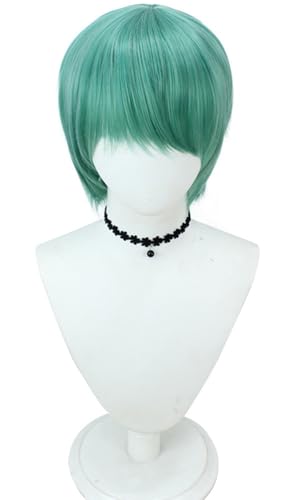 Kolegrial BABY Cosplay Perücken Herren Grün Kurz Kostümperücke mit Pony Verkleidung Anime Dämon Jäger Saja Boys Baby Halloween Karneval Party Geburtstag Maskenball Zubehör Wig von Kolegrial