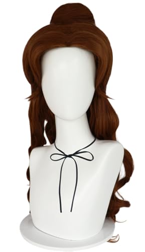 Kolegrial Belle Cosplay Perücken Damen 99CM Lange Locken Kostümperücke Verkleidung Die Schöne und das Biest Belle Prinzessin Halloween Karneval Party Geburtstag Maskenball Kostüm Zubehör Wig von Kolegrial