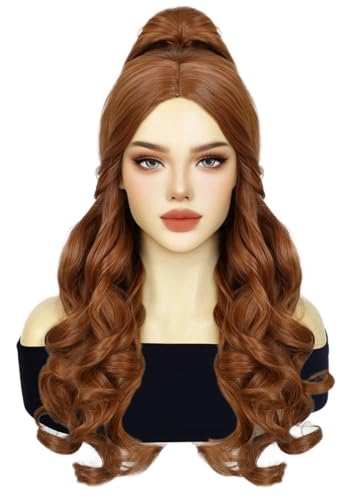 Kolegrial Belle Cosplay Perücken Damen Lange Flauschig Gelockt Kostümperücke Verkleidung Die Schöne und das Biest Belle Prinzessin Halloween Karneval Party Geburtstag Maskenball Kostüm Zubehör Wig von Kolegrial