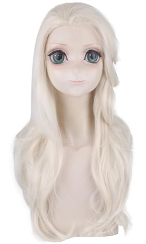 Kolegrial ELSA Cosplay Perücken Damen 65CM Lange Locken Kostümperücke Verkleidung Eiskönigin 2 Elsa Halloween Weihnachten Karneval Party Geburtstag Maskenball Kostüm Zubehör Wig von Kolegrial