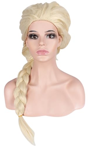 Kolegrial ELSA Cosplay Perücken Damen 65CM Lange Pferdeschwanz Kostümperücke Verkleidung Eiskönigin Elsa Halloween Weihnachten Karneval Party Geburtstag Maskenball Kostüm Zubehör Wig von Kolegrial