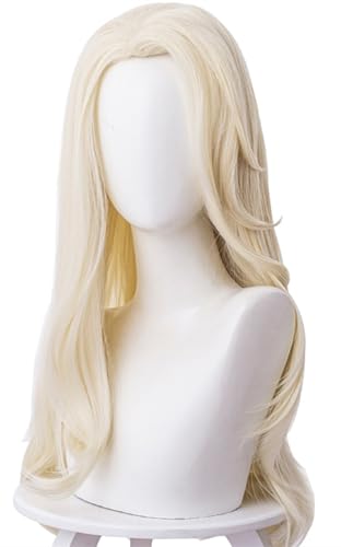 Kolegrial ELSA Cosplay Perücken Damen 66CM Lange Locken Kostümperücke Verkleidung Eiskönigin 2 Elsa Halloween Weihnachten Karneval Party Geburtstag Maskenball Kostüm Zubehör Wig von Kolegrial