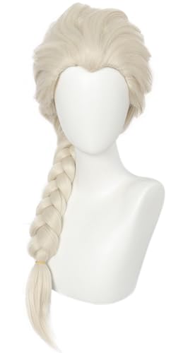 Kolegrial ELSA Cosplay Perücken Damen 66CM Lange Pferdeschwanz Kostümperücke Verkleidung Eiskönigin Elsa Halloween Weihnachten Karneval Party Geburtstag Maskenball Kostüm Zubehör Wig von Kolegrial