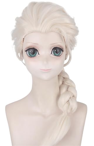 Kolegrial ELSA Cosplay Perücken Damen 80CM Lange Pferdeschwanz Kostümperücke Verkleidung Eiskönigin Elsa Halloween Weihnachten Karneval Party Geburtstag Maskenball Kostüm Zubehör Wig von Kolegrial
