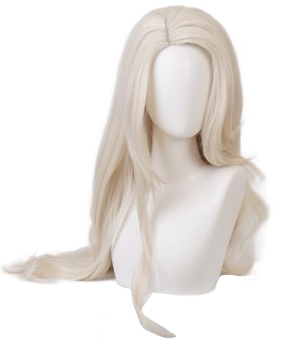 Kolegrial ELSA Cosplay Perücken Damen 86CM Lange Locken Kostümperücke Verkleidung Eiskönigin 2 Elsa Halloween Weihnachten Karneval Party Geburtstag Maskenball Prinzessin Kostüm Zubehör Wig von Kolegrial