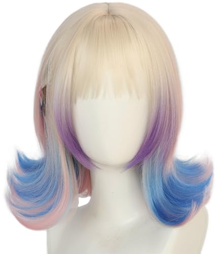 Kolegrial Enid Cosplay Perücken Damen Farbverlauf 32CM Kurze Locken Pony Perücke mit Clip Verkleidung Season 2 Wolfsfrau Enid Sinclair Halloween Karneval Party Maskenball Kostüm Zubehör Anime Wig von Kolegrial