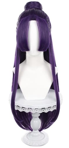 Kolegrial Jinshi Cosplay Perücken Herren Lila 85CM Lange Glattes Haar Kostümperücke mit Brötchen Verkleidung Anime Apotheker Jinshi Halloween Karneval Party Geburtstag Maskenball Kostüm Zubehör Wig von Kolegrial