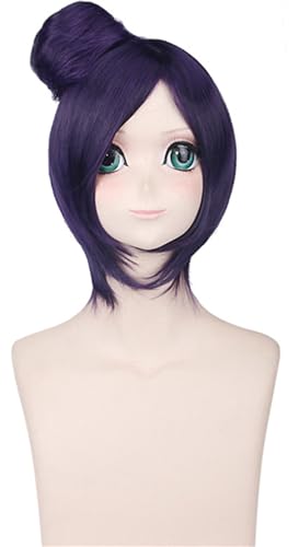 Kolegrial Konan Cosplay Perücken Damen Dunkelviolett Kurz Kostümperücke mit Abnehmbar Brötchen Verkleidung Anime Ninja Konan Halloween Karneval Party Geburtstag Maskenball Kostüm Zubehör Wig von Kolegrial