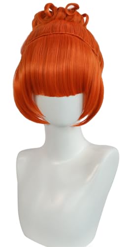 Kolegrial Lucy Wilde Cosplay Perücken Damen Orange Kurz Brötchen Kostümperücke mit Pony Verkleidung Lucy Wilde Halloween Karneval Party Geburtstag Maskenball Kostüm Zubehör Wig von Kolegrial