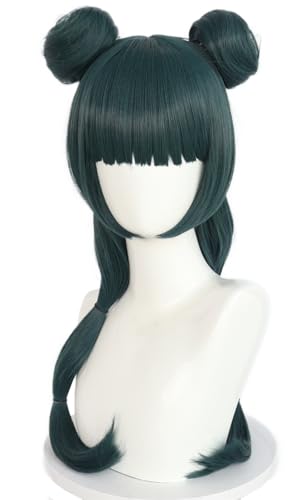 Kolegrial Mao Mao Cosplay Perücken Damen Dunkelgrün Lange Kostümperücke mit Abnehmbar Brötchen Verkleidung Anime Apotheker Mao Mao Halloween Karneval Party Geburtstag Maskenball Kostüm Zubehör Wig von Kolegrial