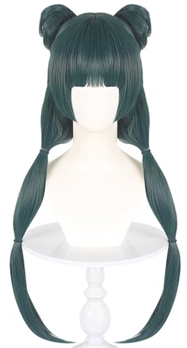 Kolegrial Mao Mao Cosplay Perücken Damen Dunkelgrün Lange mit Abnehmbar Brötchen Kostümperücke Verkleidung Anime Apotheker Mao Mao Halloween Karneval Party Geburtstag Maskenball Kostüm Zubehör Wig von Kolegrial