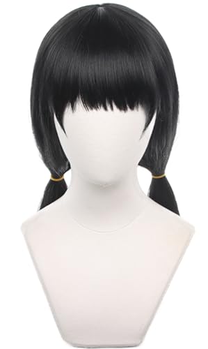 Kolegrial Mitaka Asa Cosplay Perücken Damen Schwarz 65CM Langes glattes Haar Pony Kostümperücke Verkleidung Anime Chainsaw Man Mitaka Asa Halloween Karneval Party Maskenball Kostüm Zubehör Wig von Kolegrial