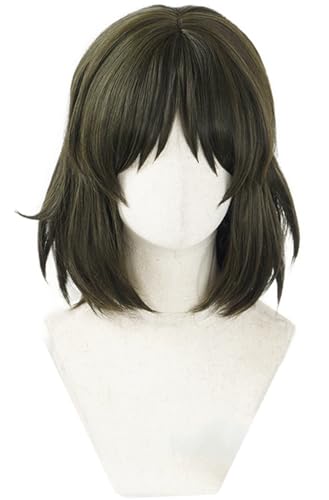Kolegrial Mononoke Cosplay Perücken Damen Dunkelgrün Kurz Schulterlang Pony Kostümperücke Verkleidung Anime Mononoke Prinzessin Halloween Karneval Party Geburtstag Maskenball Kostüm Zubehör Bob Wig von Kolegrial