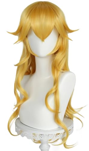Kolegrial Peach Cosplay Perücken Damen 72CM Lange Glattes Haar Kostümperücke mit Pony Verkleidung Pfirsich Prinzessin Halloween Karneval Party Geburtstag Maskenball Kostüm Zubehör Wig von Kolegrial