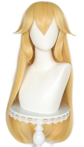 Kolegrial Peach Cosplay Perücken Damen 75CM Lange Glattes Haar Kostümperücke mit Pony Verkleidung Pfirsich Prinzessin Halloween Karneval Party Geburtstag Maskenball Kostüm Zubehör Wig von Kolegrial