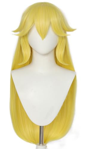 Kolegrial Peach Cosplay Perücken Damen Gelb 75CM Lange Glattes Haar Kostümperücke mit Pony Verkleidung Pfirsich Prinzessin Halloween Karneval Party Geburtstag Maskenball Kostüm Zubehör Wig von Kolegrial