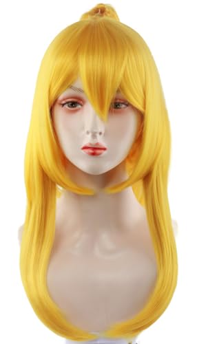 Kolegrial Peach Cosplay Perücken Damen Gelb Lange Pferdeschwanz Clip Kostümperücke mit Pony Verkleidung Pfirsich Prinzessin Halloween Karneval Party Geburtstag Maskenball Kostüm Zubehör Wig von Kolegrial
