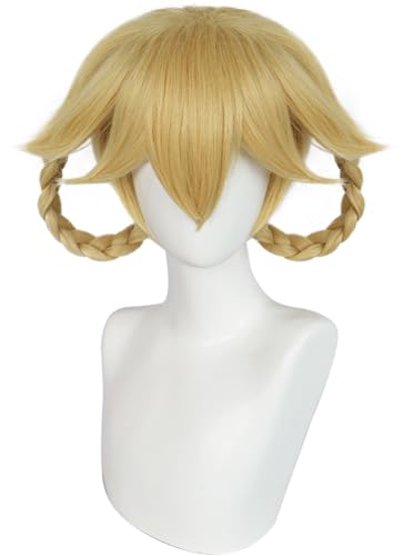Kolegrial Peach Cosplay Perücken Damen Kostümperücke mit Abnehmbar 2 Geflochtener Zopf Verkleidung Pfirsich Halloween Karneval Party Geburtstag Maskenball Prinzessin Kostüm Zubehör Wig von Kolegrial