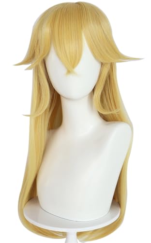Kolegrial Peach Cosplay Perücken Damen und Mädchen 68CM Lange Glattes Haar Kostümperücke mit Pony Verkleidung Pfirsich Prinzessin Halloween Karneval Party Geburtstag Maskenball Kostüm Zubehör Wig von Kolegrial